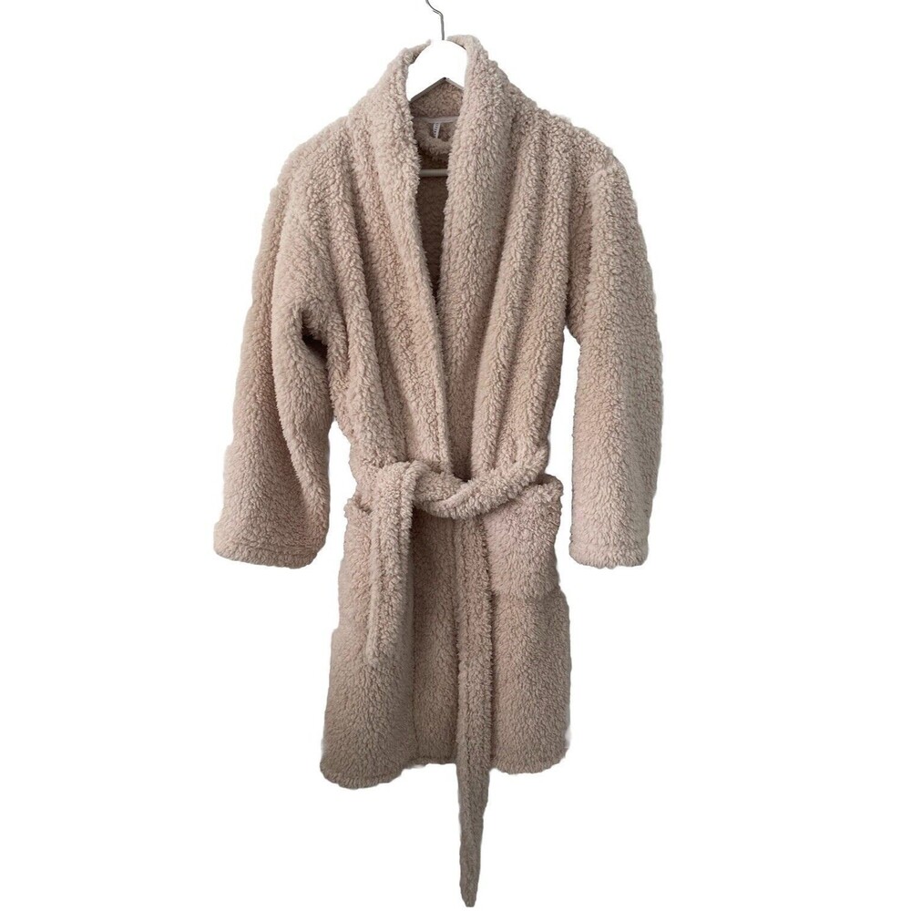 Pottery Barn Women's Teddy Bear Faux Fur Robe Blush-Tan Bath Bed Sz Small